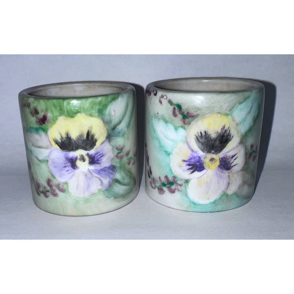 Vintage Handpainted Porcelain Candleholder, Saucers, Napkin Holder Rings, Signed - Picture 13 of 14